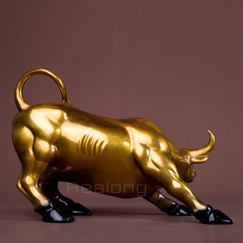 Bronze Bull Statue Wall Street Bronze Sculpture Antique fengshui Bull OX Statues Handmade Craft Home Office Decor Business Gifts