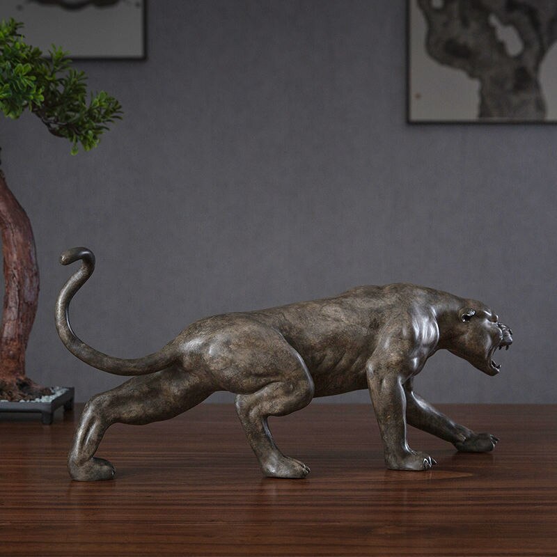 Bronze Leopard Sculpture Walking Leopard Bronze Animal Statue Antique Casting Art Figurines For Home Decor Ornament Gifts