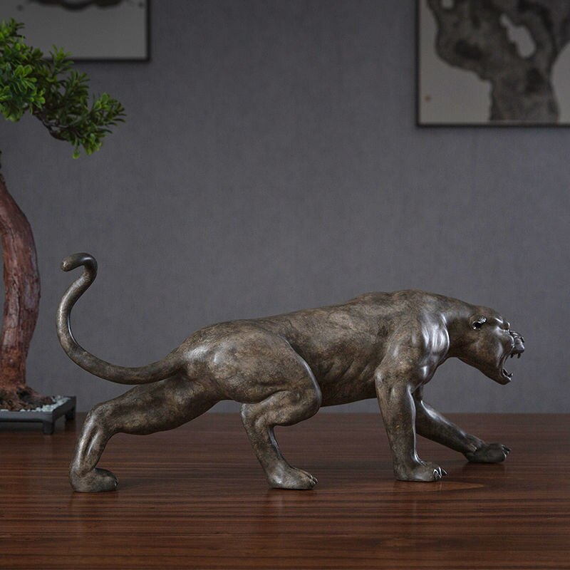 Bronze Leopard Sculpture Walking Leopard Bronze Animal Statue Antique Casting Art Figurines For Home Decor Ornament Gifts