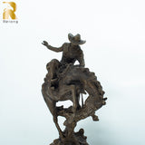 37cm Bronze Cowboy Riding Horse Sculpture Casting Western Art Rodeo Rider on Horse Bronze Statue For Home Decor Luxury Gifts