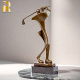 Abstract Bronze Golfer Statue Modern Art Bronze Golfing Sculptures Creative Golf Figurines With Marble Base For Home Decor Gifts