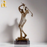 Abstract Bronze Golfer Statue Modern Art Bronze Golfing Sculptures Creative Golf Figurines With Marble Base For Home Decor Gifts