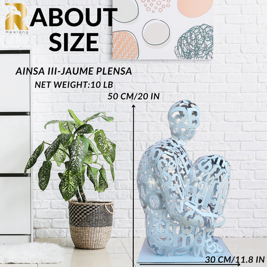 19.6'' High White Painted Stainless Steel Abstract Figure Sculpture  'Ainsa III' -Jaume Plensa,Handcrafted Laser Engraved Figure Formed by Letters from Nine Different International Alphabets, Exhibiting Exceptional Artistic Value