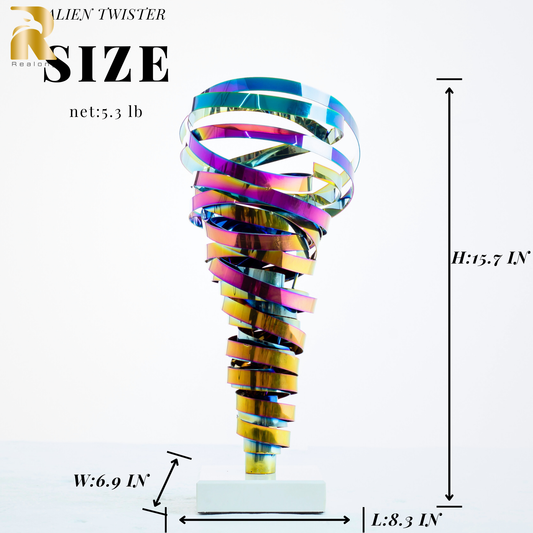 15.7'' Spray-Plated Colored Stainless Steel Abstract Sculpture Metal Swirl Modern Sculpture Table & Desk Office Decor