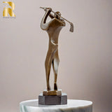 Abstract Bronze Golfer Statue Modern Art Bronze Golfing Sculptures Creative Golf Figurines With Marble Base For Home Decor Gifts