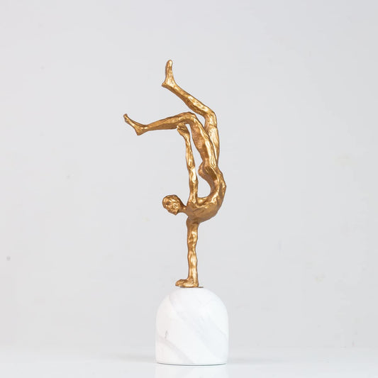 R REALONG 15.3'' Golden Metal Gymnastics Sculpture Sports Statue for Collection and Gift