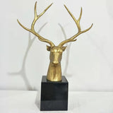 Golden Stag Bronze Collection – Hand-Cast Deer Head Sculptures on Polished Marble Base, Luxury Statement Pieces for Home & Office