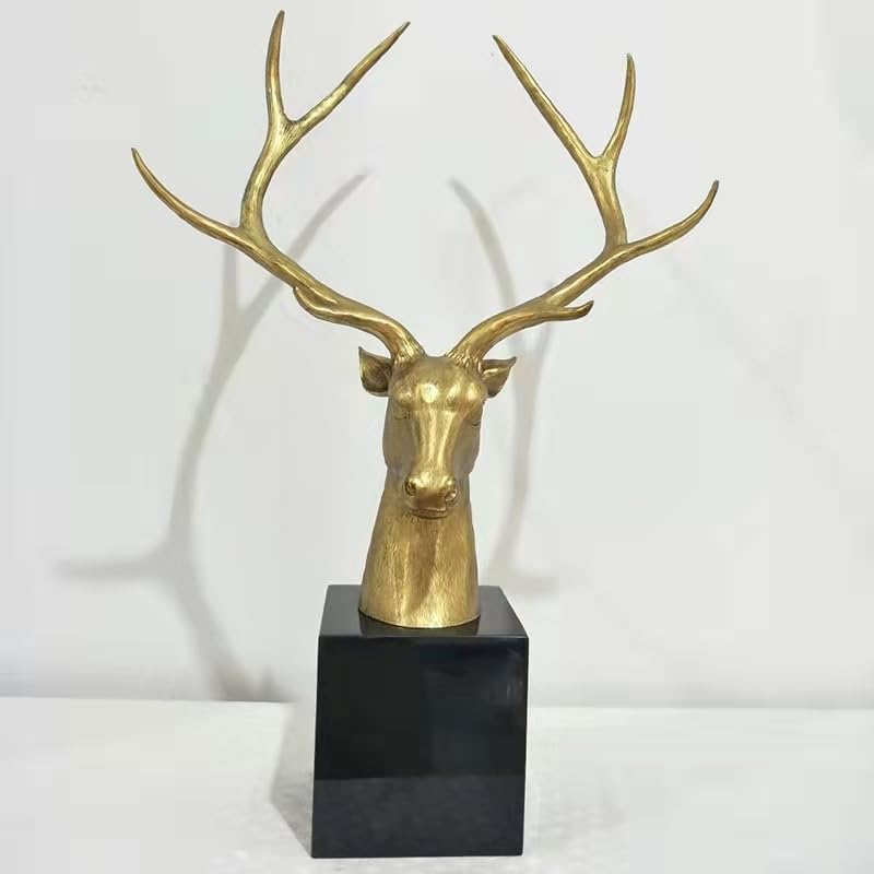 Golden Stag Bronze Collection – Hand-Cast Deer Head Sculptures on Polished Marble Base, Luxury Statement Pieces for Home & Office
