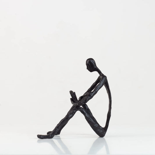 R REALONG Black Metal Abstract Figure Sculpture Sitting and Leisure Reading Ornament Gifts