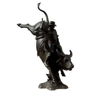 Sturdy base and full view of the 46lbs heavyweight solid bronze bull rider sculpture