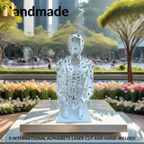 19.6'' High White Painted Stainless Steel Abstract Figure Sculpture  'Ainsa III' -Jaume Plensa,Handcrafted Laser Engraved Figure Formed by Letters from Nine Different International Alphabets, Exhibiting Exceptional Artistic Value