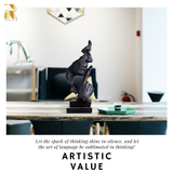 Abstract Bronze Thinker Statue,13”Silence is Gold Bronze Figurine Sculpture Handcrafted & Marble Base Modern Art Crafts for Office Home Decor and Gift (Black)