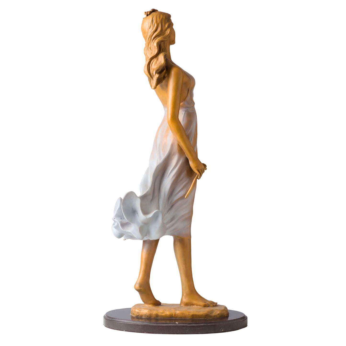Elegant Bronze Woman Sculpture – 24.8" Tall Luo Li Rong Style Statue with Flowing Sheer Dress – Hot-Cast Solid Bronze Female Figurine – Graceful Home Art Decor for Living Room, Gallery, or Gift