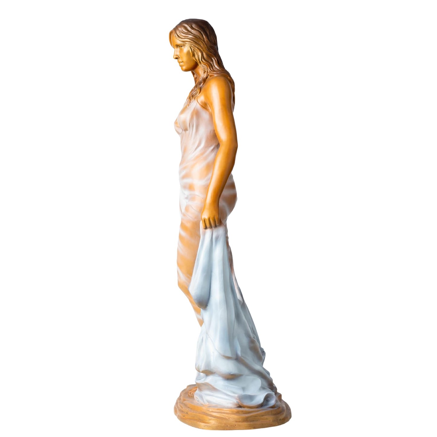 GRACE IN MOTION Bronze Woman Sculpture – 23.2" Tall Luo Li Rong-Inspired Figurine – Solid Bronze Female Statue in Sheer Gown Holding Drapery – Elegant Art Decor for Home, Office, or Gallery Display