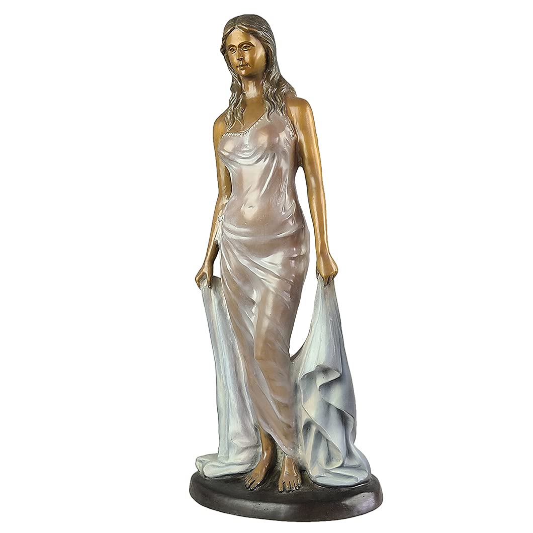 100% Bronze Woman Statue, 25.2" Female Sculpture for Home Office Decor, Exquisite Color, Perfect Figure