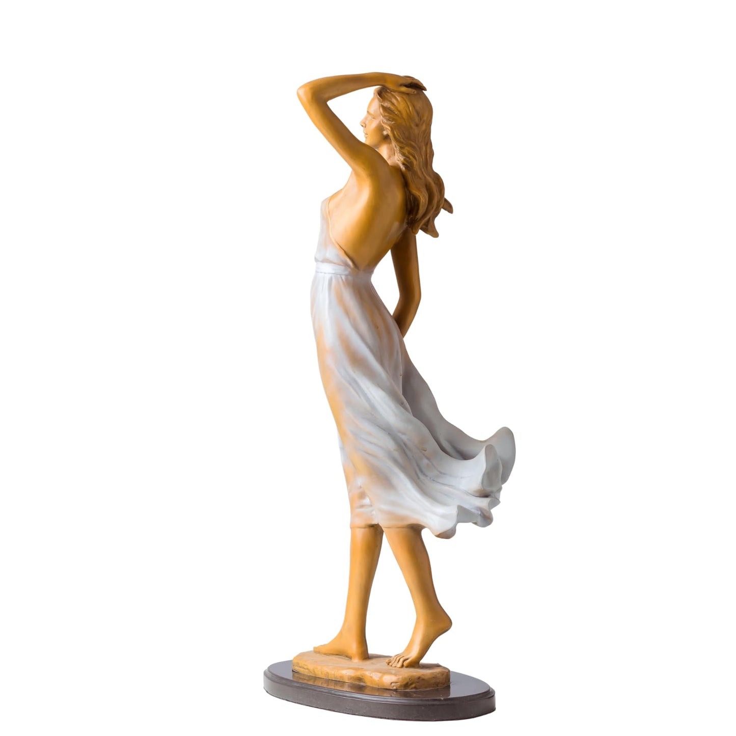 Elegant Bronze Woman Sculpture – 24.8" Tall Luo Li Rong Style Statue with Flowing Sheer Dress – Hot-Cast Solid Bronze Female Figurine – Graceful Home Art Decor for Living Room, Gallery, or Gift