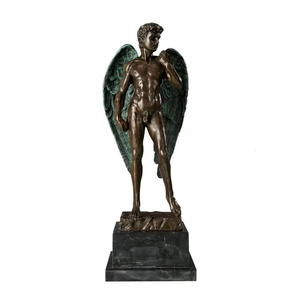 Winged David Bronze Sculpture – 15.4" Muscular Male Nude Fine Art Statue on Polished Marble Base, Renaissance-Inspired Home & Office Collectible