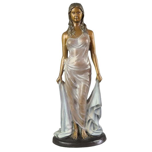 100% Bronze Woman Statue, 25.2" Female Sculpture for Home Office Decor, Exquisite Color, Perfect Figure