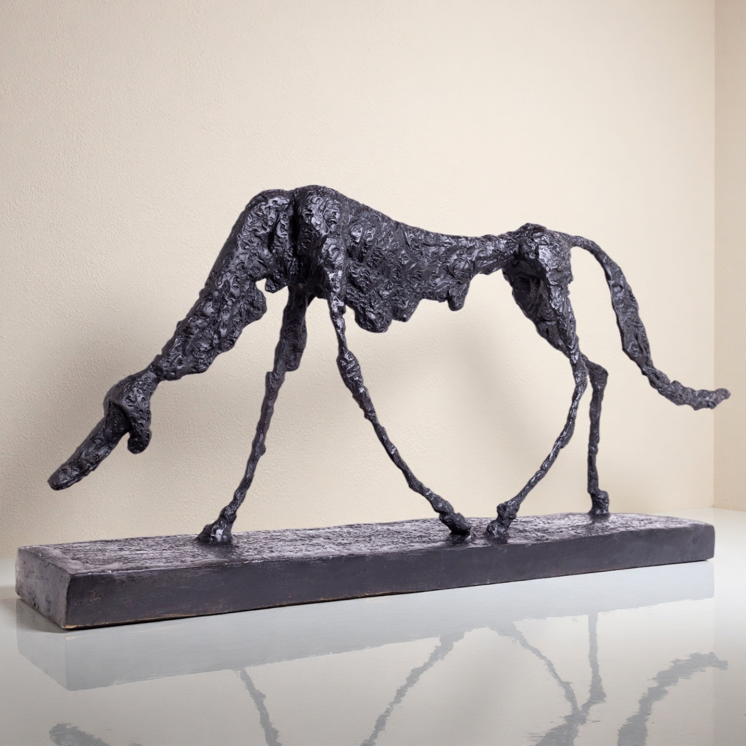 Large Alberto Giacometti Style Bronze Dog Sculpture – 26" Abstract Modern Art Animal Statue for Home & Garden Decor