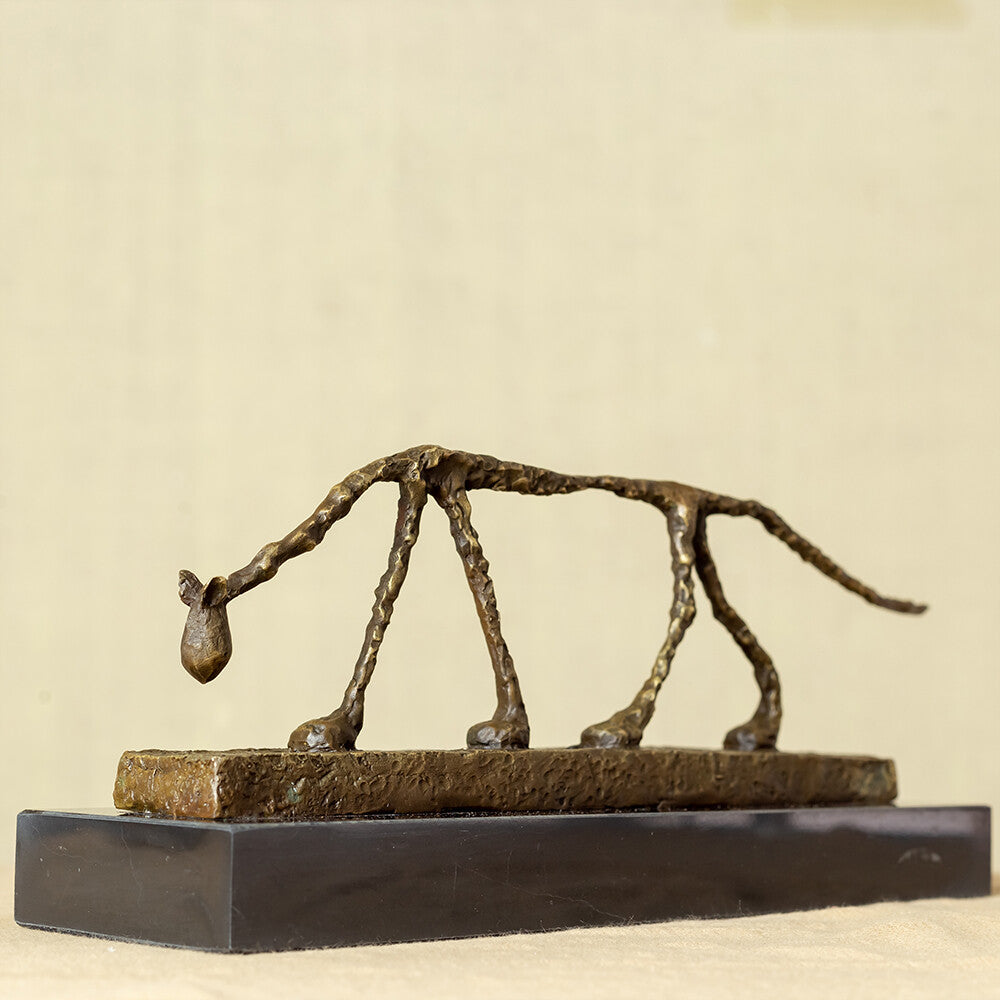 Alberto Giacometti Style Bronze Cat Sculpture with Marble Base – Abstract Modern Art Animal Statue for Home & Office Decor