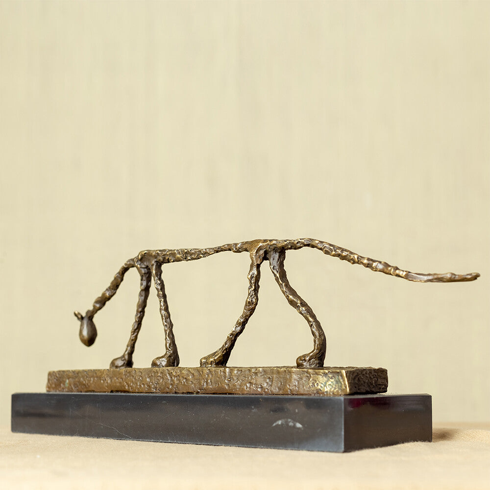 Alberto Giacometti Style Bronze Cat Sculpture with Marble Base – Abstract Modern Art Animal Statue for Home & Office Decor