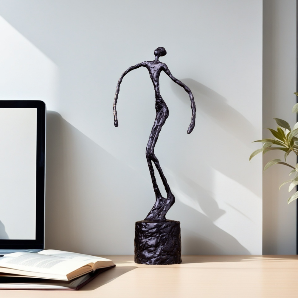 27cm Giacometti Style Abstract Bronze Figure Sculpture – Handmade Lost Wax Copper Art Statue, Minimalist Modern Desk Decor