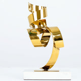 Abstract Spiral Gold Stainless Steel Sculpture –  Modern Art with Marble Base