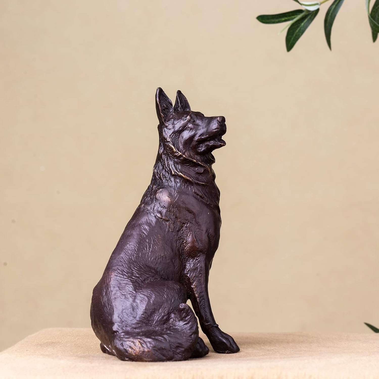 Premium Solid Brass German Shepherd Statue - 7.9" Handcrafted Lost-Wax Casting - Vigilant Alsatian Guard Dog Sculpture - Heavyweight 3.3lbs Pure Brass Altar Decor - Loyal Canine Figurine