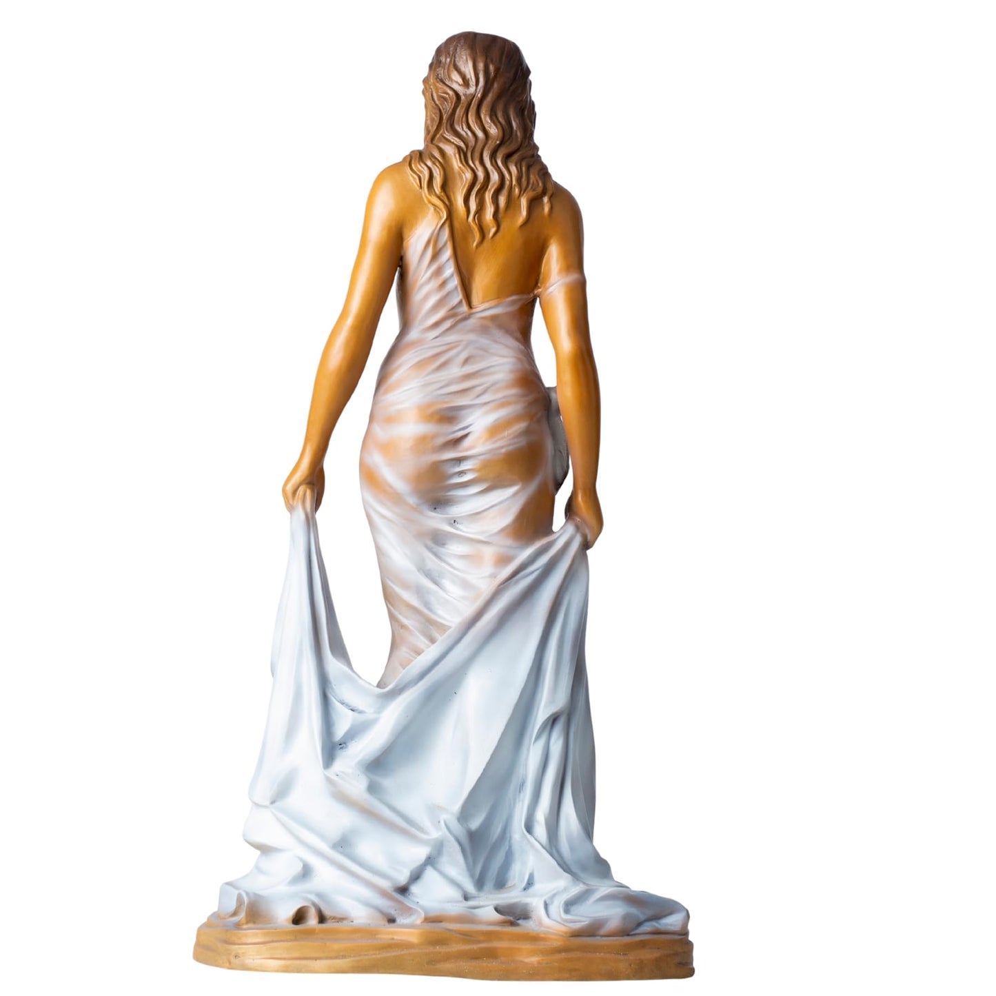 GRACE IN MOTION Bronze Woman Sculpture – 23.2" Tall Luo Li Rong-Inspired Figurine – Solid Bronze Female Statue in Sheer Gown Holding Drapery – Elegant Art Decor for Home, Office, or Gallery Display
