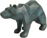 Sculpture d'Ours Géométrique Moderne en Bronze - Figurine Abstraite d'Animaux Sauvages en Bleu Ciel et Vert Cuivré, Art Contemporain pour la Maison et le Bureau