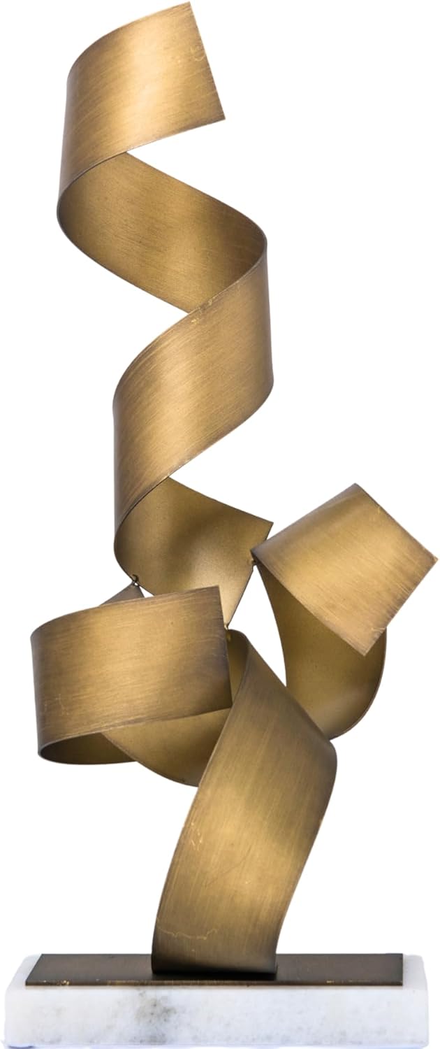 Realong Golden Metal Art Sculpture with Marble Base, 19'' Abstract Geometric Table Decor Statue Modern Collectible Figurine Home Hotel Office Gold Iron Art Sculpture Ornament