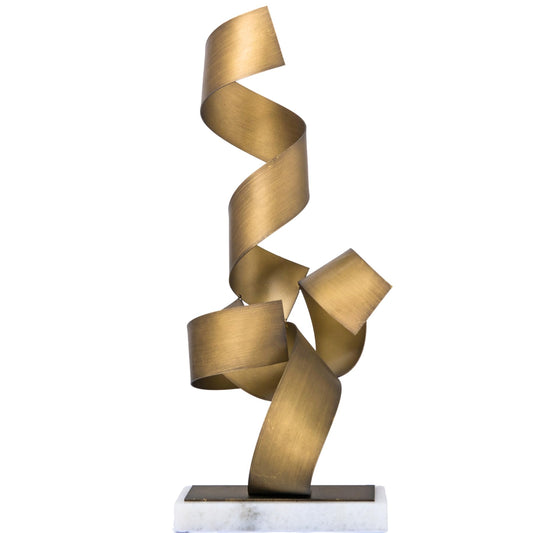 Realong Golden Metal Art Sculpture with Marble Base, 19'' Abstract Geometric Table Decor Statue Modern Collectible Figurine Home Hotel Office Gold Iron Art Sculpture Ornament