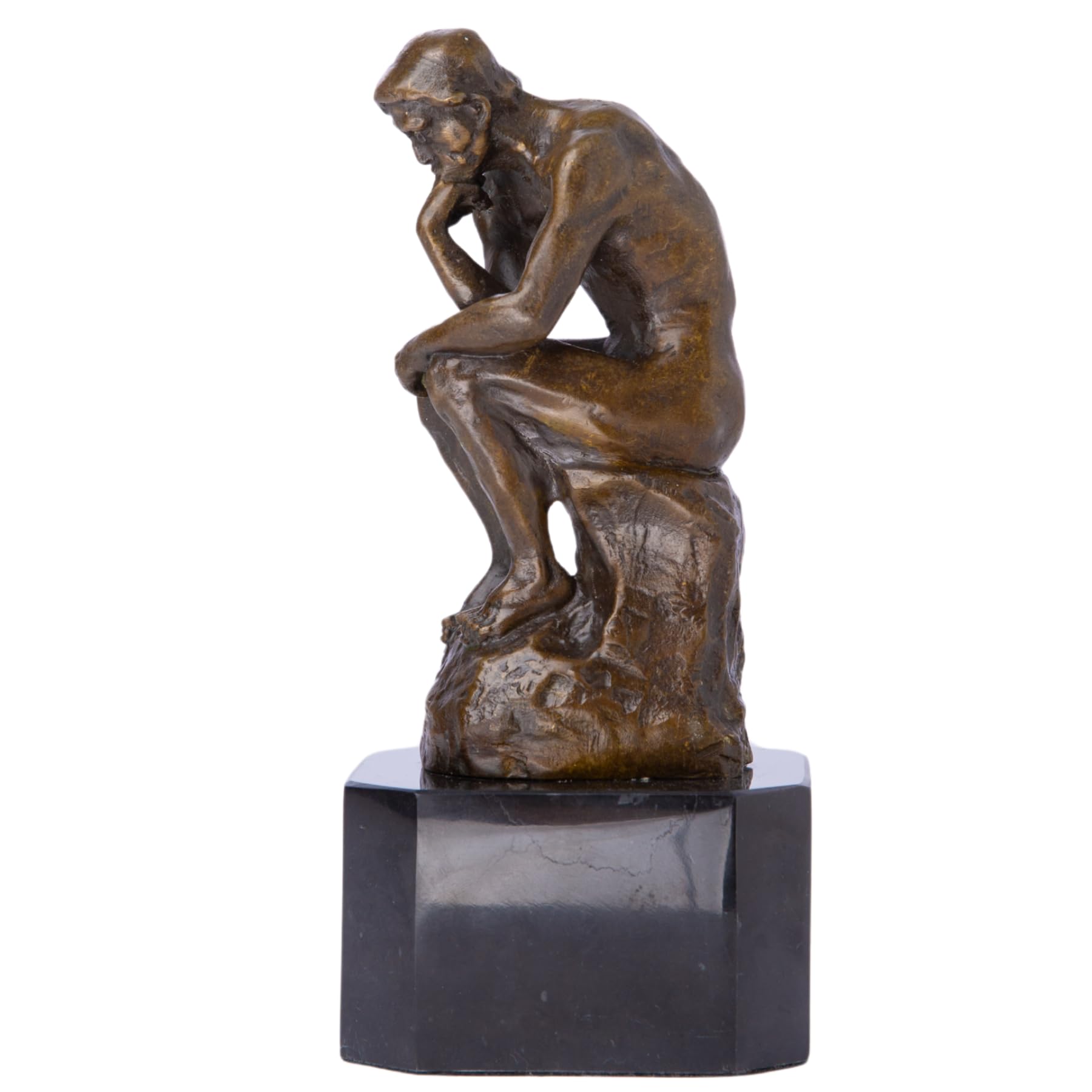 Solid Bronze Rodin The Thinker Statue on Black Marble - 7.9" Handcrafted Bronze Thinker Sculpture on Natural Octagonal Marble Base - Heavyweight Memento Mori Desk & Library Art - Unique Philosophical Gift