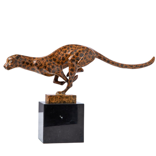 Bronze Cheetah Panther Leopard Statue – 12.6" Running Big Cat Sculpture, Handmade Lost-Wax Cast Animal Figurine for Collectors, Office & Home Decor, Elegant Wildlife Gift