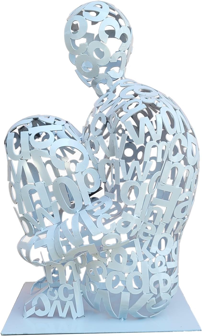 20'' High White Painted Stainless Steel Abstract Figure Sculpture 'Ainsa III' -Jaume Plensa,Handcrafted, Exhibiting Exceptional Artistic Value, Ideal for Indoor and Outdoor Decoration