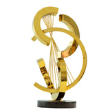 Abstract Spiral Gold Stainless Steel Sculpture –  Modern Art with Marble Base
