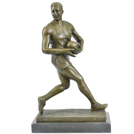 Bronze Rugby Player Sculpture with 43 Jersey – 14.6" Realistic Sports Figurine Statue for Home Décor, Art Collectors, and Gifts