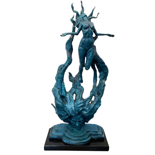 Beethoven Rhapsody Abstract Bronze Sculpture, 30.3'' Handmade Hot Casting Blue Patina Statue – Collectible Fine Art for Gallery, Museum, Home, Hotel Décor