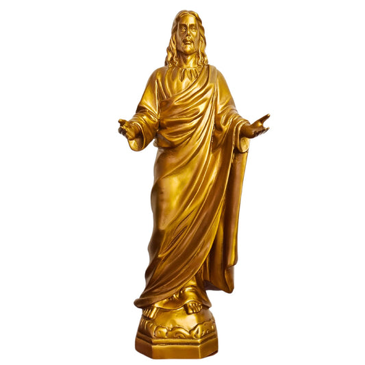 Golden Bronze Jesus Christ Statue - 10.6 Inch Religious Sculpture | Handcrafted Christian Decor for Home, Church, and Office | 3.3 LB Weight