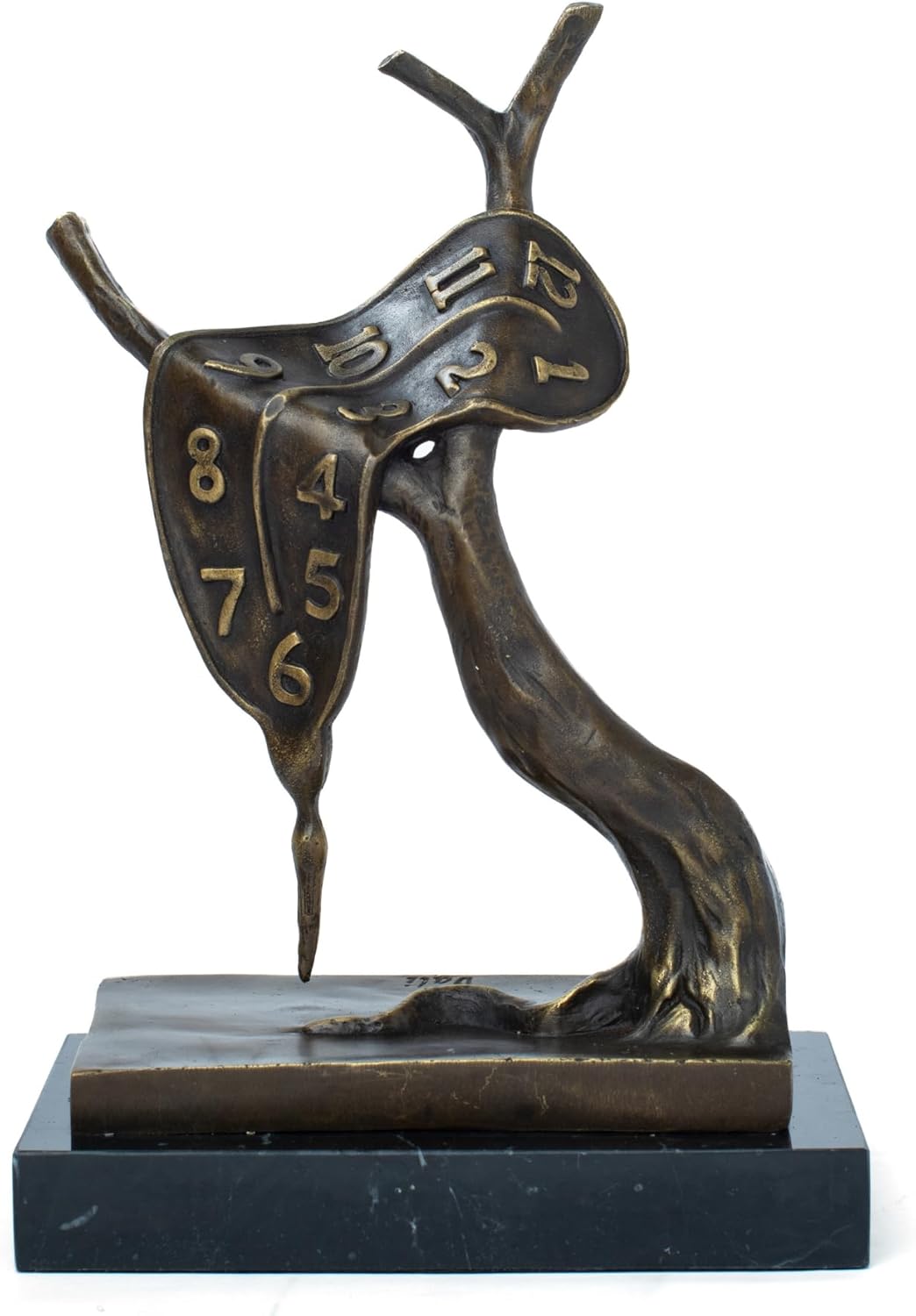 Bronze "Melting Clock" Sculpture on Natural Marble Base – Inspired by Salvador Dalí's Masterpiece "The Persistence of Memory" – Surrealist Art (7.9 x 5.1 x 11.8 inches) for Home Décor & Collectors