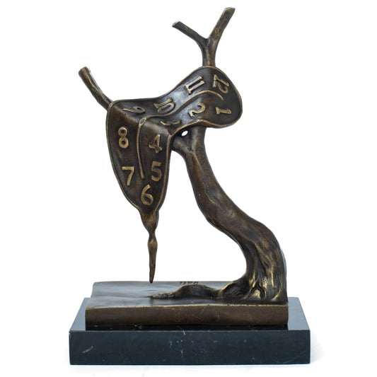 Bronze "Melting Clock" Sculpture on Natural Marble Base – Inspired by Salvador Dalí's Masterpiece "The Persistence of Memory" – Surrealist Art (7.9 x 5.1 x 11.8 inches) for Home Décor & Collectors