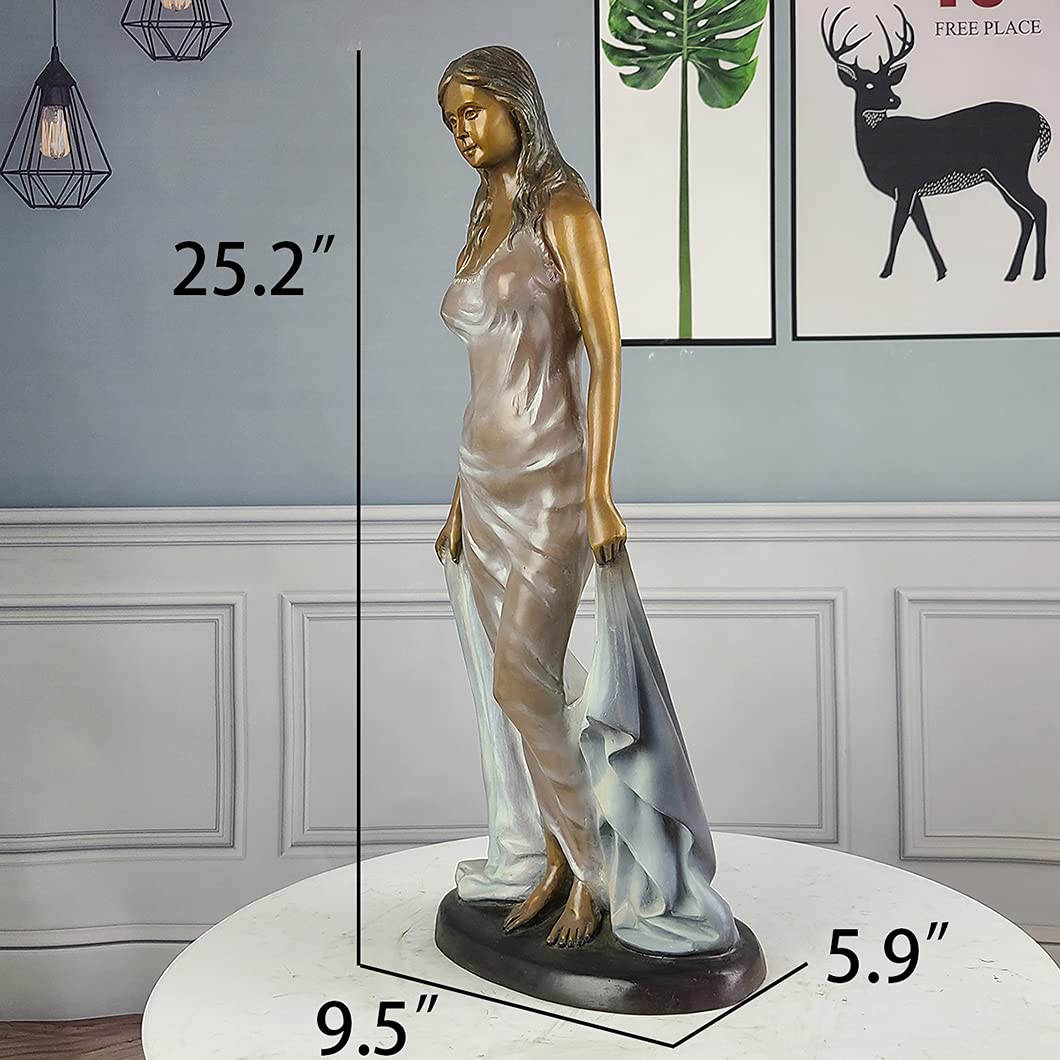 100% Bronze Woman Statue, 25.2" Female Sculpture for Home Office Decor, Exquisite Color, Perfect Figure