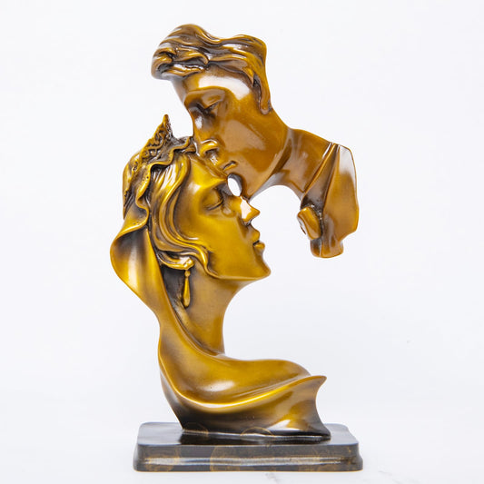 Bronze Love Kiss Statue,Solid Brass Golden Couple Art Mask Statue Passionate Kiss Sculpture,Abstract Modern Art Home/Office Decor and Gift Ideas (Gold)