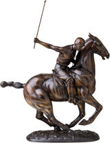 Polo Horse Riding Bronze Sculpture – Polo Player on Horse, Handmade Lost-Wax Solid Bronze Statue, Equestrian Sports Figurine for Office Desk, Home Décor, or Art Gallery Display