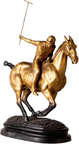 Polo Horse Riding Bronze Sculpture – Polo Player on Horse, Handmade Lost-Wax Solid Bronze Statue, Equestrian Sports Figurine for Office Desk, Home Décor, or Art Gallery Display