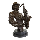 Bronze Musician Bust Sculptures Collection – Singer, Trumpeter & Saxophonist Statues with Marble Base, Handmade Jazz Art Decor