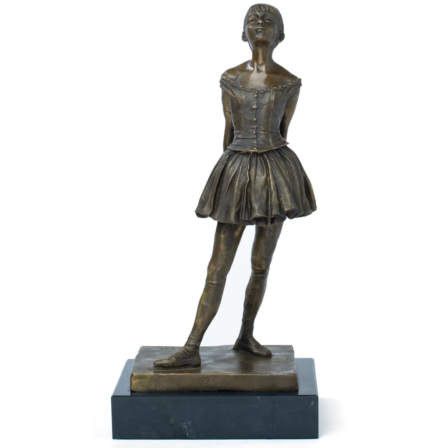 R REALONG Bronze 14-Year-Old Dancing Girl(Marie Van Goethem) Sculpture with Edgar DegasSignature & Marble Base – Ballet Dancer Figurine – Degas-Inspired Art for Home Decor & Collectors
