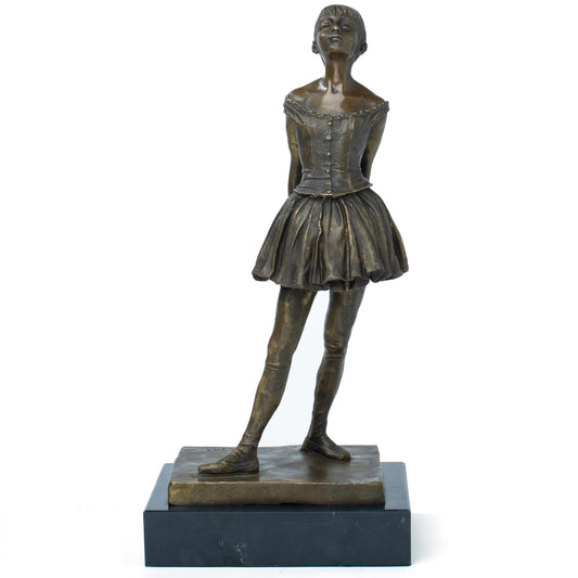 R REALONG Bronze 14-Year-Old Dancing Girl(Marie Van Goethem) Sculpture with Edgar DegasSignature & Marble Base – Ballet Dancer Figurine – Degas-Inspired Art for Home Decor & Collectors
