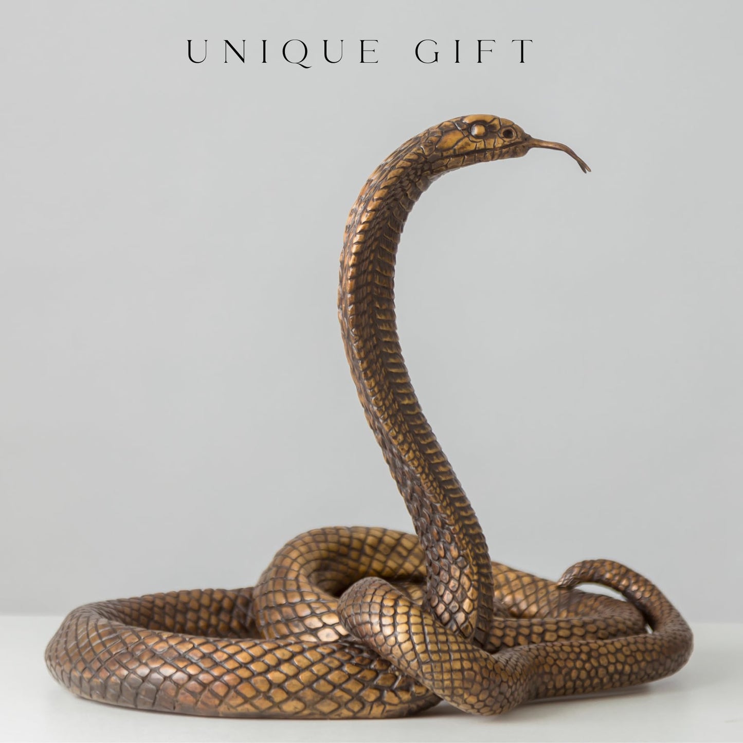 Bronze King Cobra Sculpture – 13.4" Handmade Solid Bronze Snake Statue with Striking Patina Finish – Lifelike Serpent Figurine for Home, Office, and Art Collectors – 22 lbs