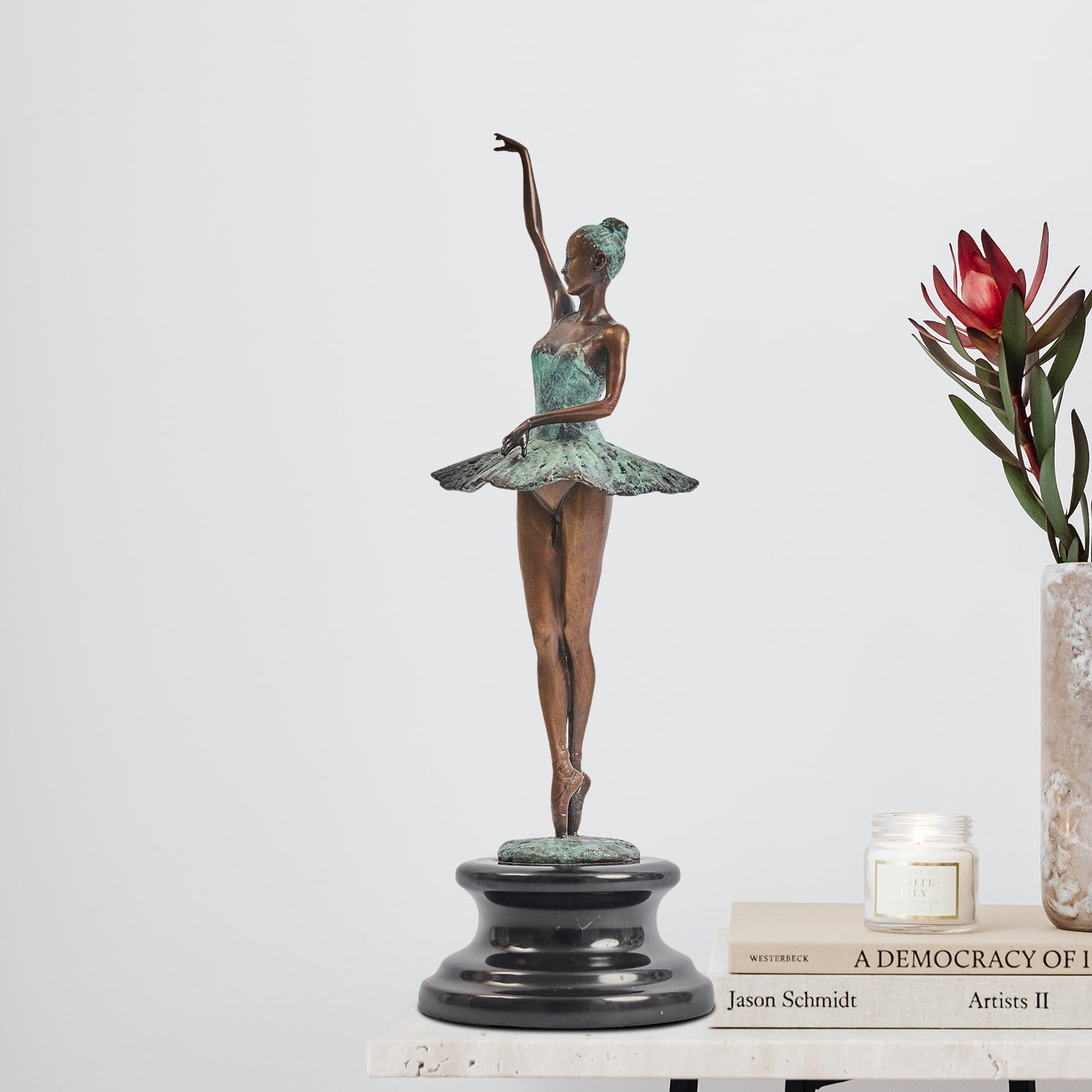 Bronze Ballet Dancer Sculpture Collection – 4 Styles Handcrafted Ballerina Figurines with Black Marble Base, Blue-Green Patina Skirts for Home, Office & Collectible Art